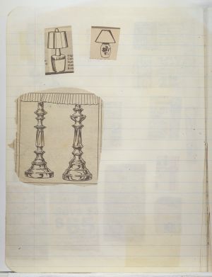 Rooms Compositions Notebook, Collage on back cover c. 1980s; drawing in book c. 1988–91 (RLCR 3083). Page 9v