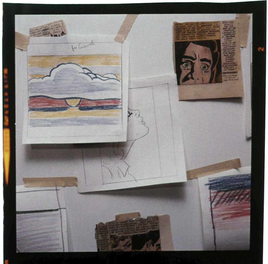 From Other Archives and Repositories: Drawings and reference material on the wall of the artist's 26th Street studio, New York, 1964  Photo: Ugo Mulas © Ugo Mulas Heirs. All rights reserved.