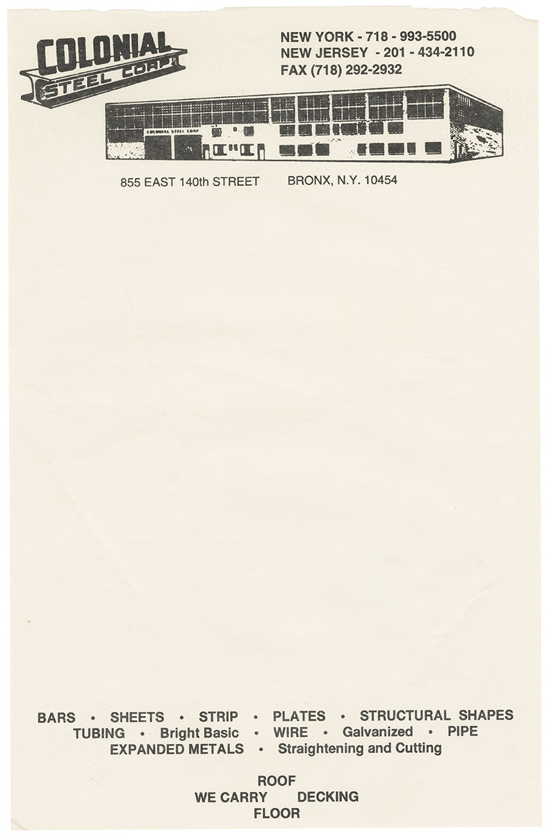 From RLF Archives: Colonial Steel Corp. stationery, a reference for the artist's stationery design. Photo: Courtesy RLF Archives.