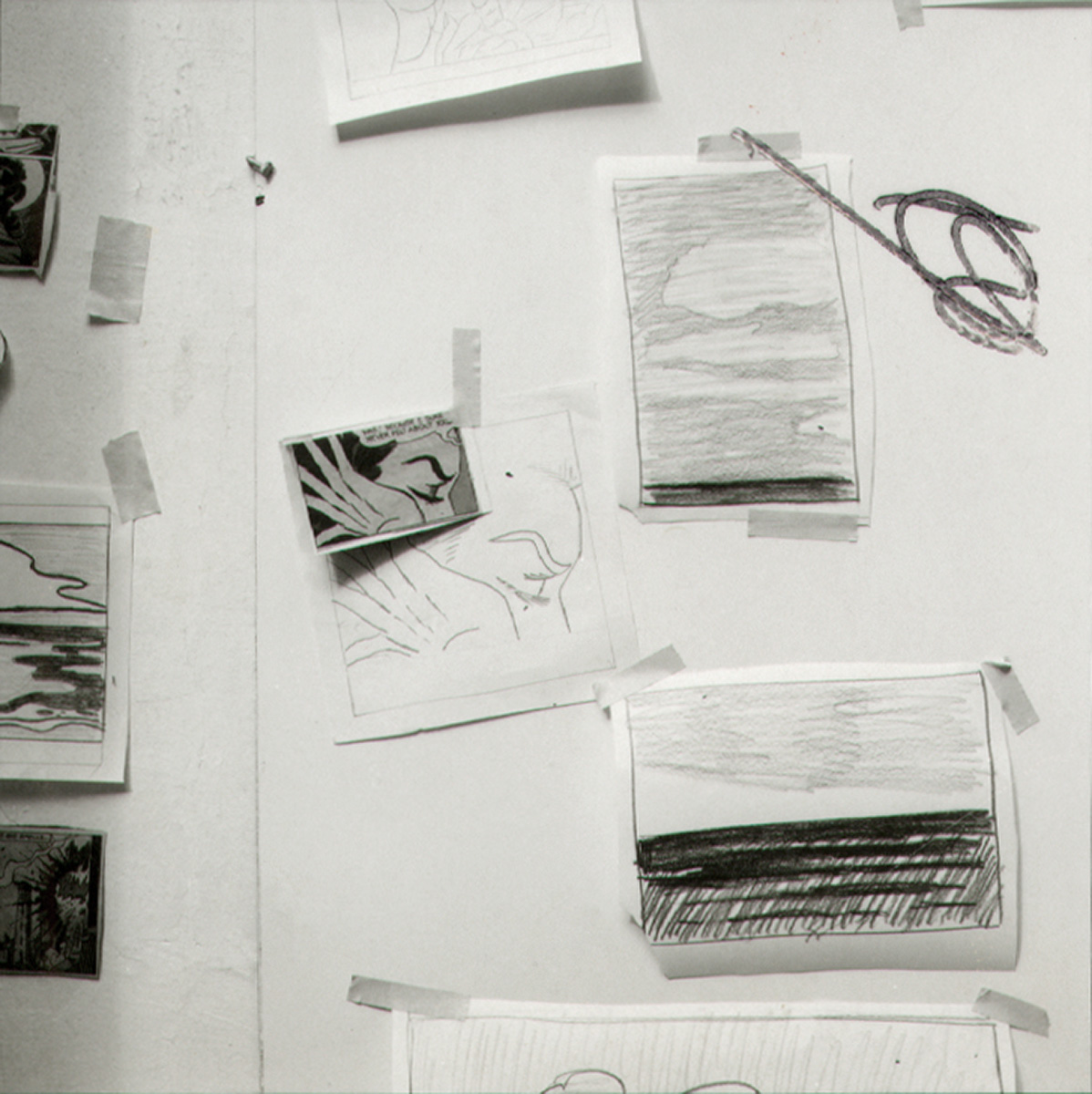 From RLF Archives: Drawings and reference material on the wall of the artist's West 26th Street studio, New York, c. 1963&ndash;64 Photo: Ugo Mulas &copy; Ugo Mulas Heirs. All rights reserved. Courtesy RLF Archives
