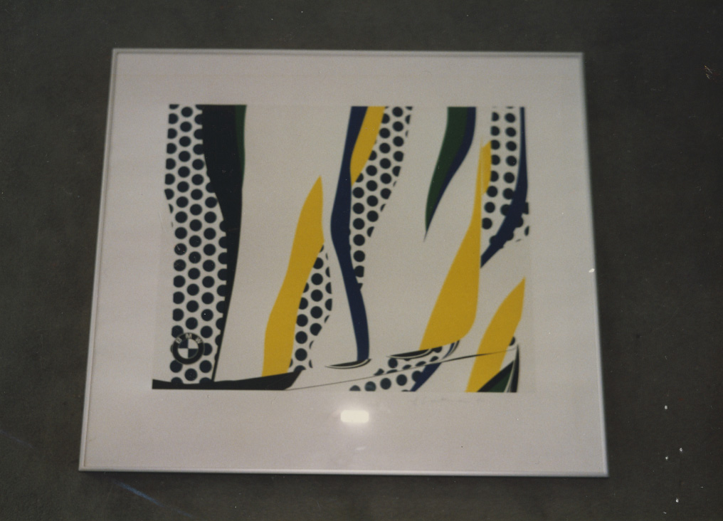 From RLF Archives: One of two known silkscreened poster designs produced by BMW from photographs taken of the BMW Art Car. Some posters were autographed by the artist (per letter from Cassandra Lozano to George Feiter, RLF Archives). Edition size is unknown. Photo: Courtesy RLF Archives