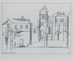 Quartier avec eglise, 1929 (1929.35). Related drawing 
Iglesia y Casas (1929), 25 x 30.9 cm, Pen, brush and black